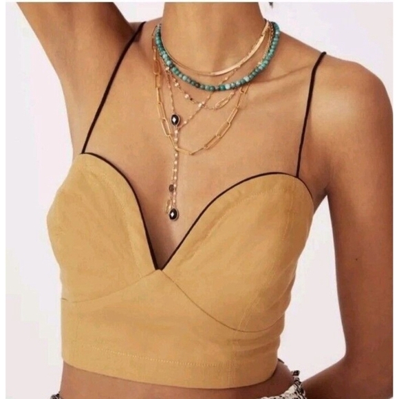 Maeve by Anthropologie Linen Tan Cropped Top | Women’s Size Small - Picture 1 of 3